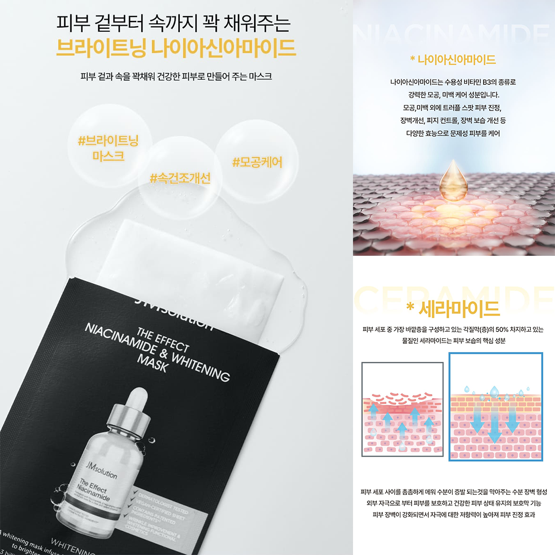JMsolution The Effect Niacinamide & Whitening Mask – Mặt nạ dưỡng sáng & cấp ẩm cho làn da rạng rỡ